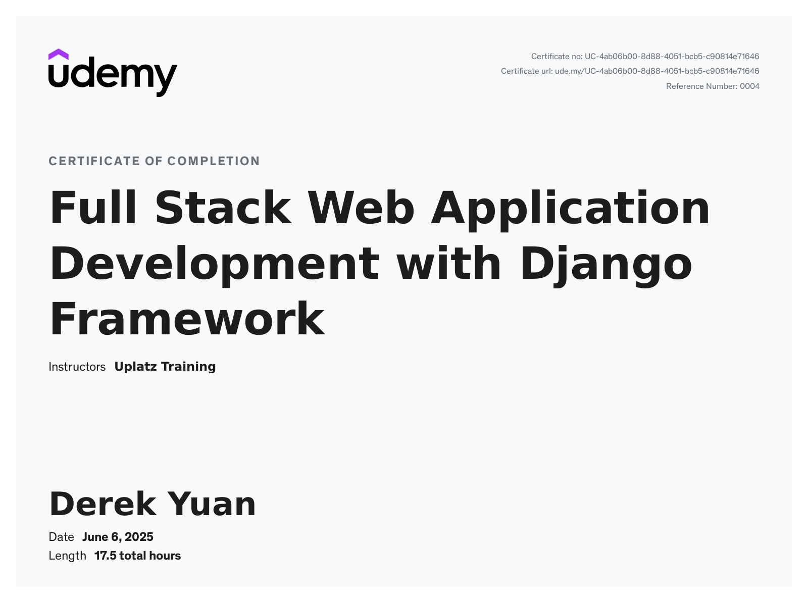 Django Framework Certificate